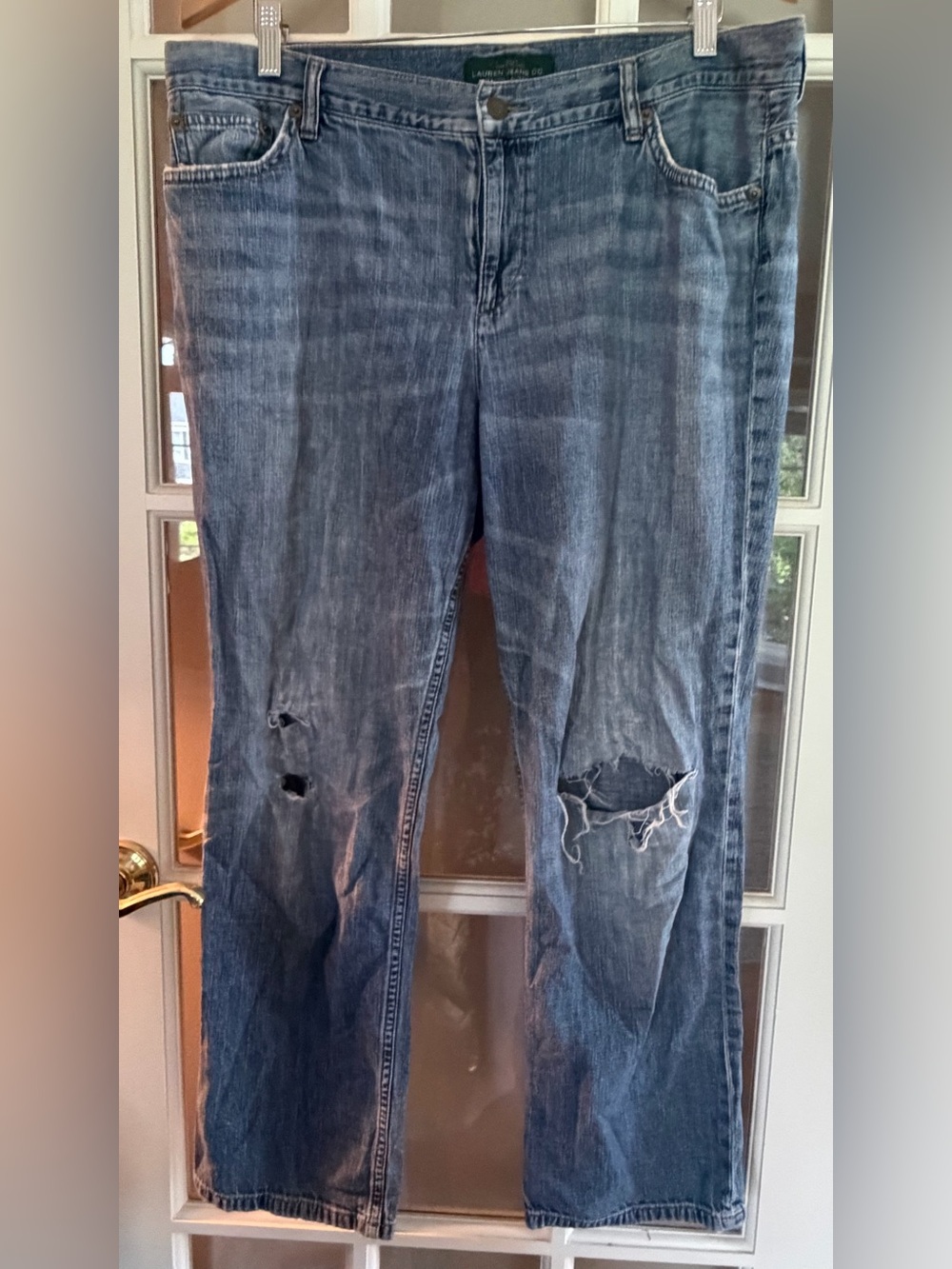 Lauren Ralph Lauren Faded Blue Distressed Straight-Leg Jeans 14